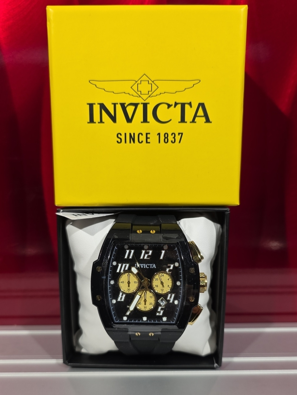 Invicta Black And Gold Chronograph Watch New With Box
